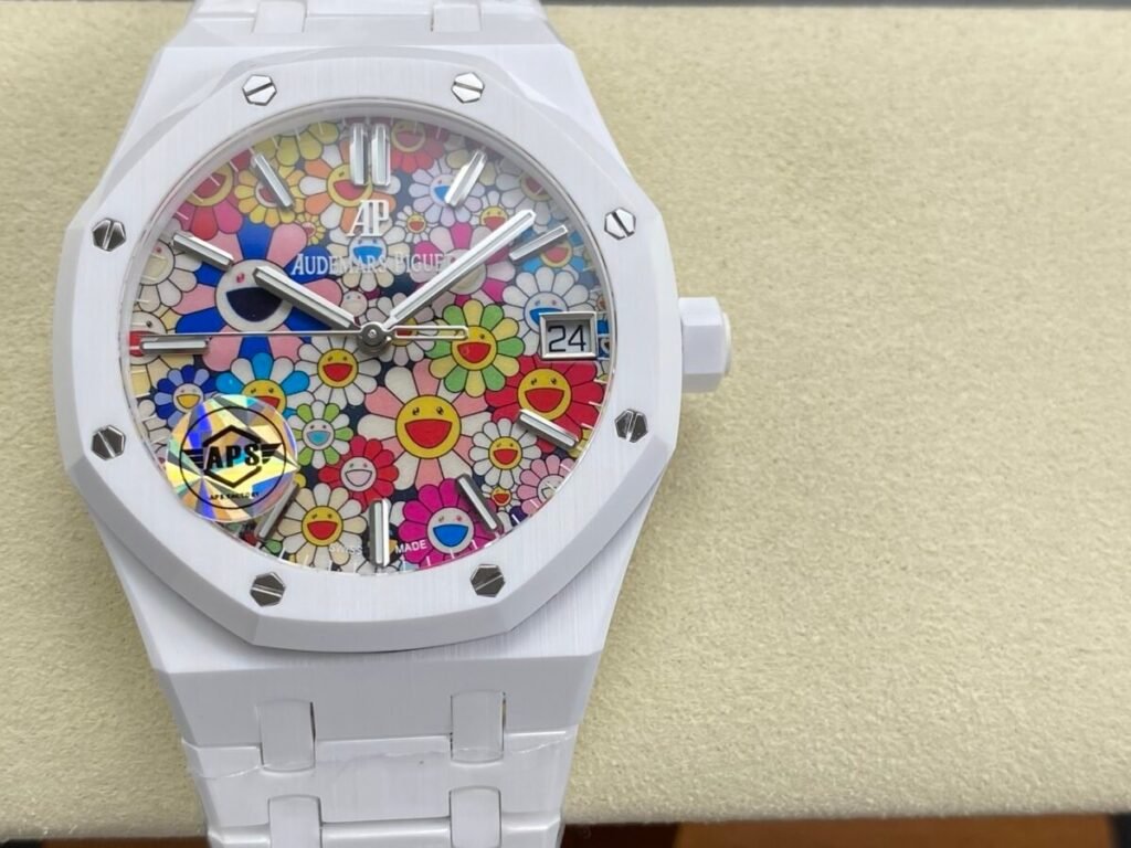 Audemars Piguet Royal Oak 15500 41mm White Ceramic Classic Octagonal Bezel Tapisserie Dial White Ceramic Strap