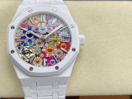 Audemars Piguet Royal Oak 15500 41mm White Ceramic Classic Octagonal Bezel Tapisserie Dial White Ceramic Strap