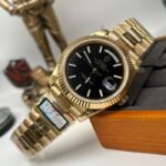 Date/Day of the Week 128239 Weight Increase QF 1:1 Best Version Black Dial Gold Strap