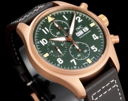 Pilot Chrono Spitfire IW377726 SS ZF 1:1 Best Edition Green Dial on Brown Leather Strap A7750