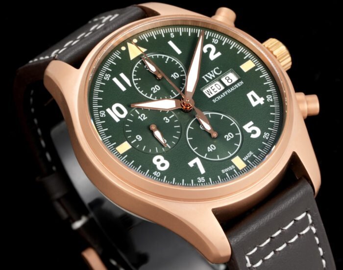 Pilot Chrono Spitfire IW377726 SS ZF 1:1 Best Edition Green Dial on Brown Leather Strap A7750