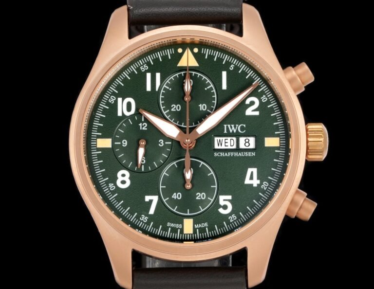 Pilot Chrono Spitfire IW377726 SS ZF 1:1 Best Edition Green Dial on Brown Leather Strap A7750