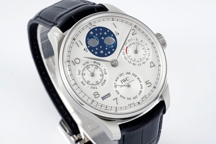 Portuguese IW503406 Real PR SS APSF 1:1 Best Edition White Dial On Black Leather Strap A52610